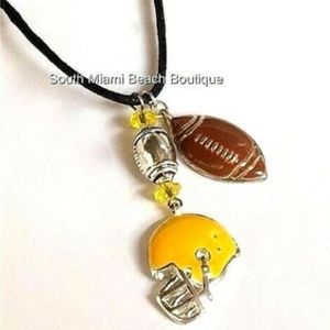 Football Sports Mom Necklace Yellow Helmet Packers Steelers Team Ball Black Cord
